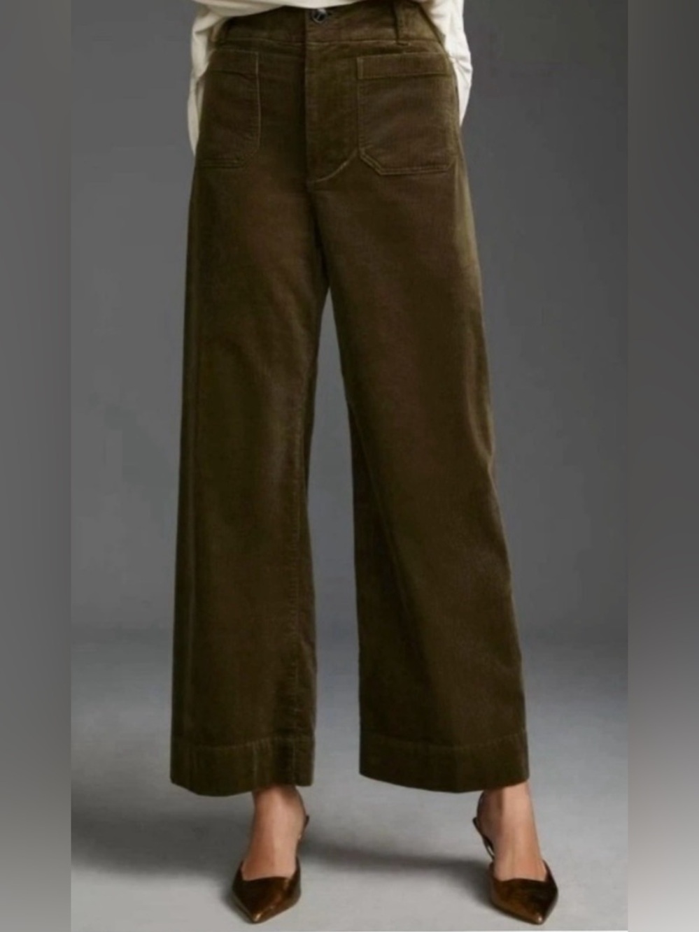Anthropologie Maeve Colette Olive Corduroy Wide Leg Pants 24